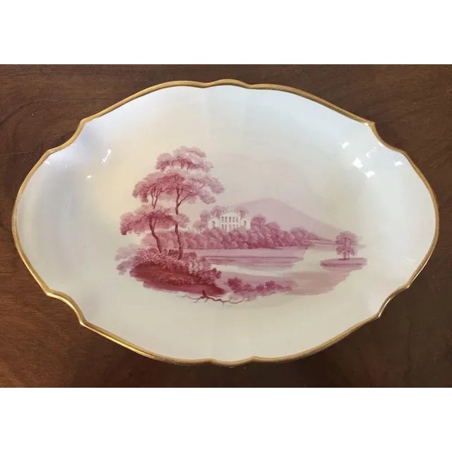 Neoclassical Antique Circa 1810 English Wedgwood Porcelain Dessert Dish with Puce Sepia Landscape by Cutts For Sale - Image 3 of 11