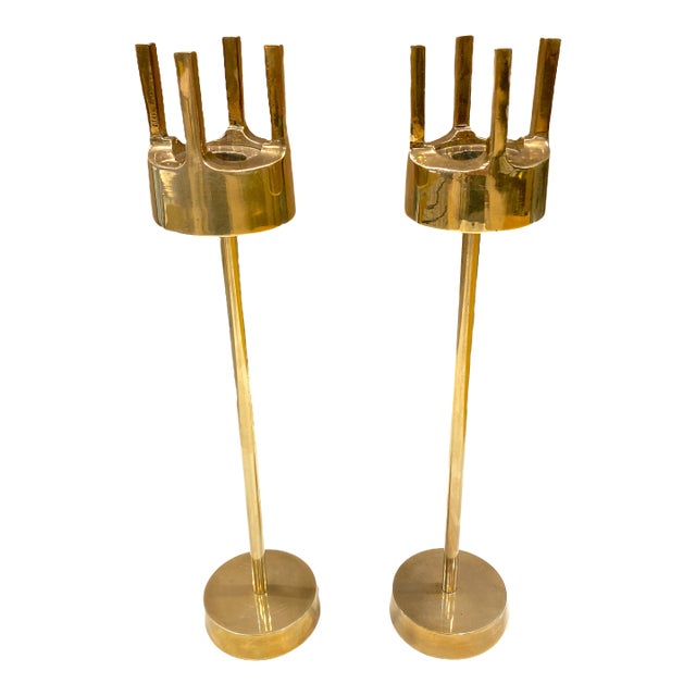 Pair of Pierre Forssell for Skultuna Brass Candlestick Holders – Swedish Mid-Century Modern Design For Sale