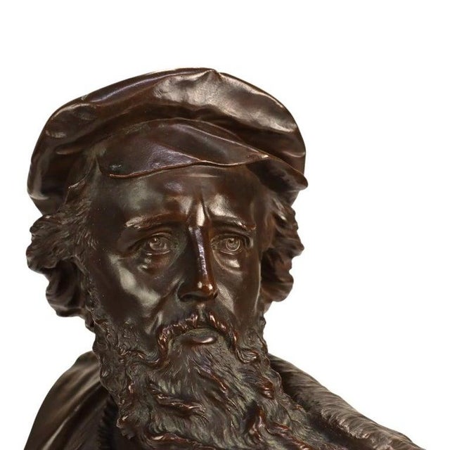 An antique German bronze bust sculpture by Otto Gradler, dated circa 1881. This finely cast bronze depicts Rembrandt, a...