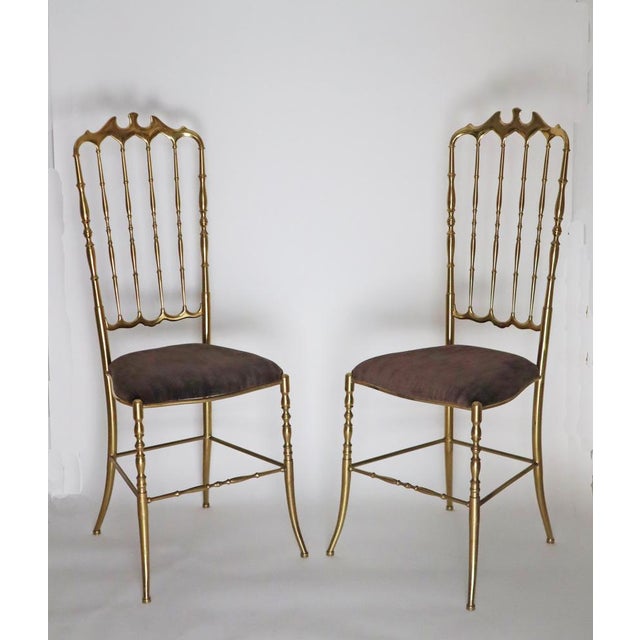 1950s Set of Brass & Velvet Corduroy Chiavari Chairs, 1950s For Sale - Image 5 of 15