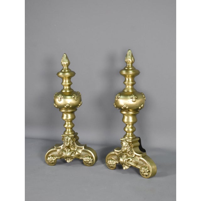 Louis XIV French Bronze Firedogs, 19th Century, Set of 2 For Sale - Image 3 of 12