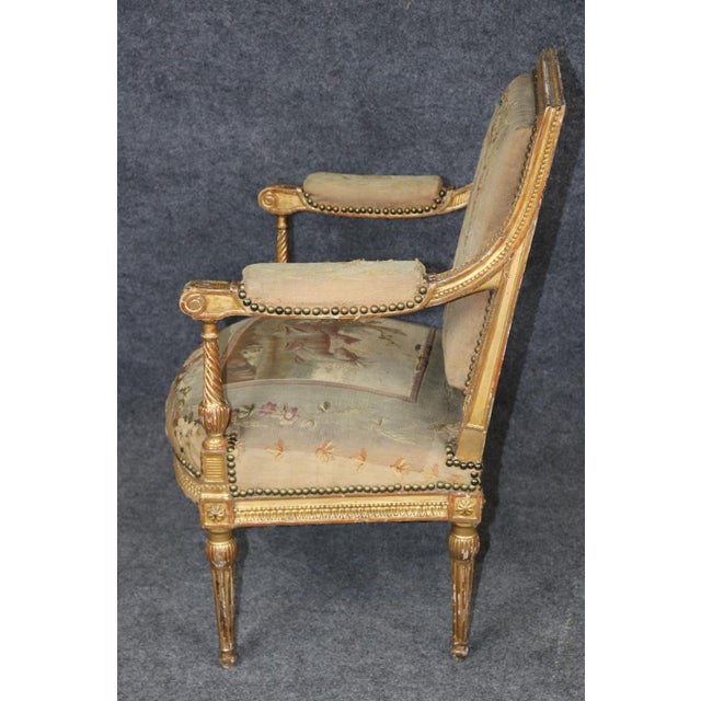 Single 19th Century French Louis XVI Style Giltwood Aubusson Armchair For Sale - Image 4 of 14