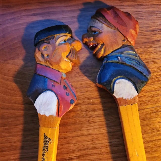 1950s 1950s Anri Italian Hand Carved Wood Salad Server Set Italy For Sale - Image 5 of 8