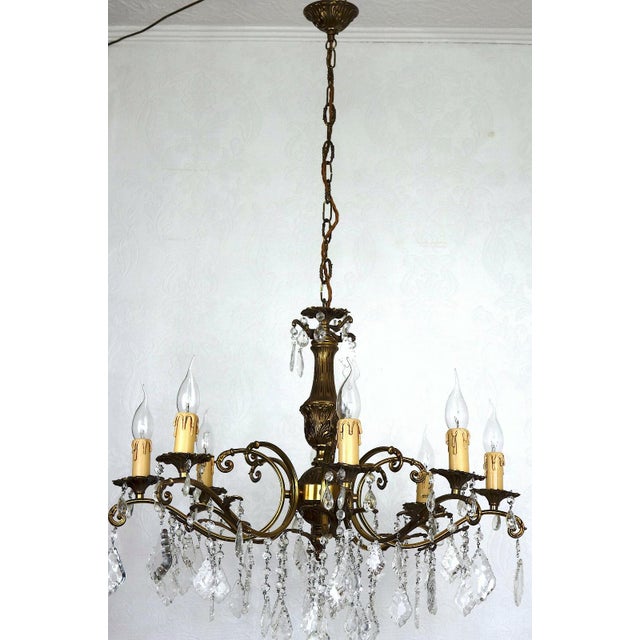 French Brass Crystal Eight-Light Chandelier, 1950s For Sale - Image 12 of 12
