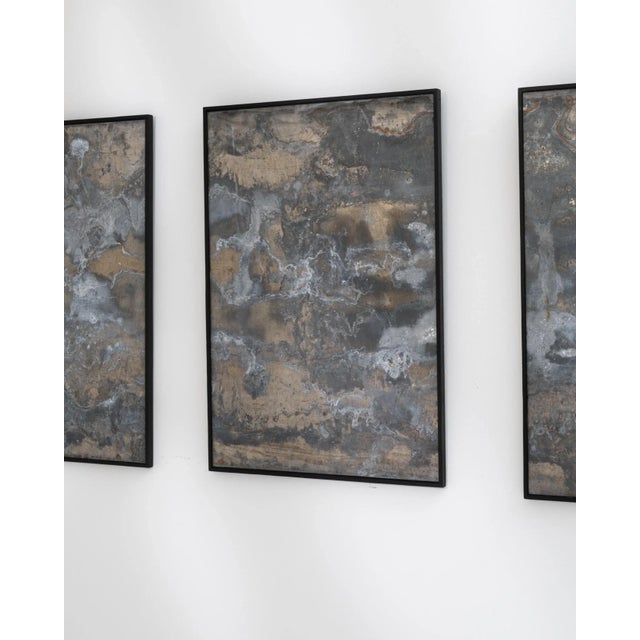 Abstract Metal Triptych in Wooden Frame - 3 Pieces For Sale In Greensboro - Image 6 of 13