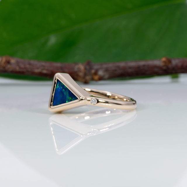 1.2Ct Boulder Opal Ring With Natural Diamond Accents: Solid 14k Gold, 9.5x9mm, Size 6.75 For Sale In Columbus - Image 6 of 9