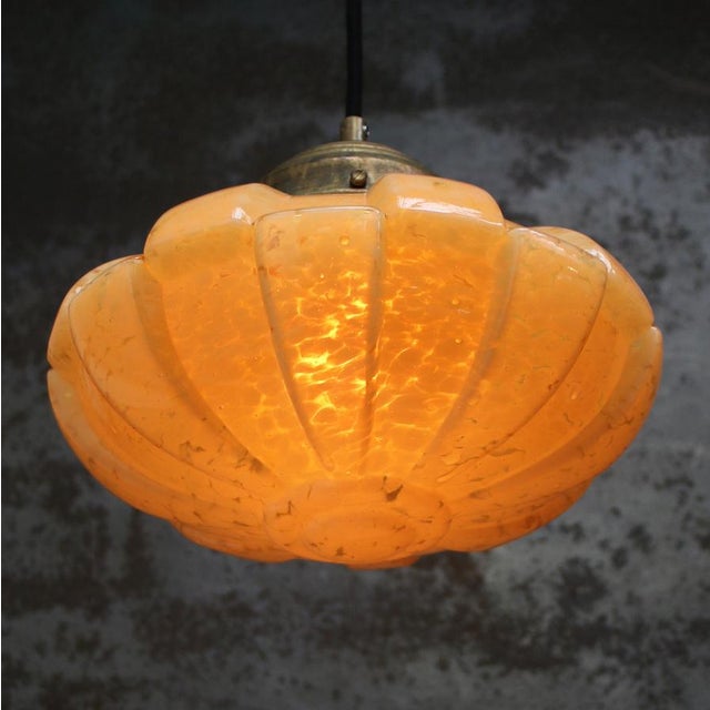 1920s French Art Deco Yellow Reeded Clichy Glass Pendant Lamp For Sale - Image 5 of 8
