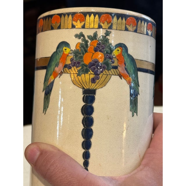 Cream Antique Art Nouveau Pottery Vase- 1916, Signed For Sale - Image 8 of 11