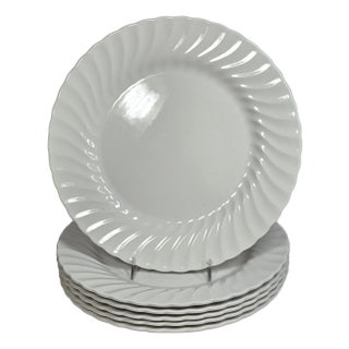 Ruffled White Ironstone Plates- Set of Six For Sale