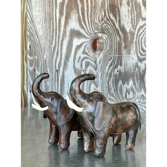Vintage Boho Dimuntive Leather Elephants After Omersa - Set of 2 For Sale - Image 9 of 12