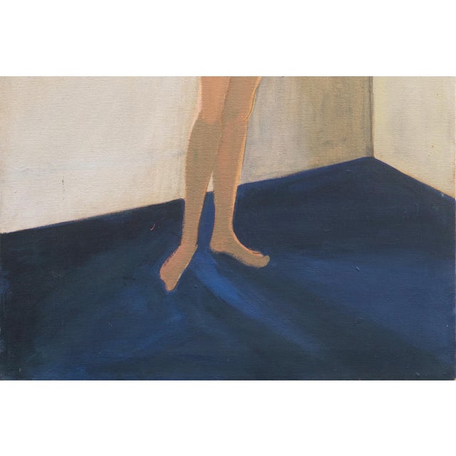 A large, Post-Impressionist study of a young woman shown standing beside windows in a sunlit room with a view beyond of a...