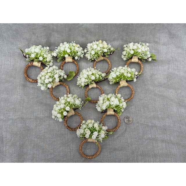 2020s White Green Floral Napkin Ring - Set of 10 For Sale - Image 5 of 16