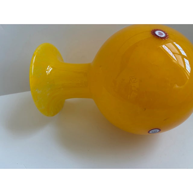 Yellow Vintage Yellow Murano Glass Vase With Millefiori | Made in Italy | Signed For Sale - Image 8 of 14