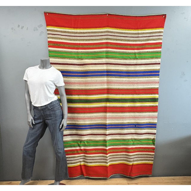 Vintage Mid-Century Mexican Hand-Woven Wool Serape — 83" x 57" A vibrant example of mid-century Mexican folk art, this...