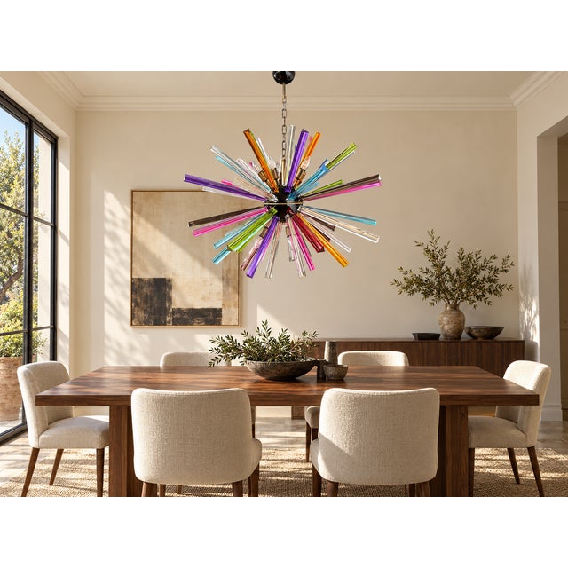 Metal Sputnik Pendant Light with 50 Multicolored Murano Glass Prisms from Justfurnituress SRL For Sale - Image 7 of 10