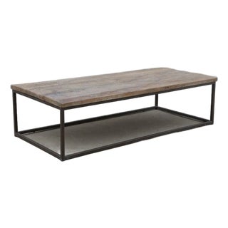 Vintage Elm Coffee Table With an Iron Base For Sale