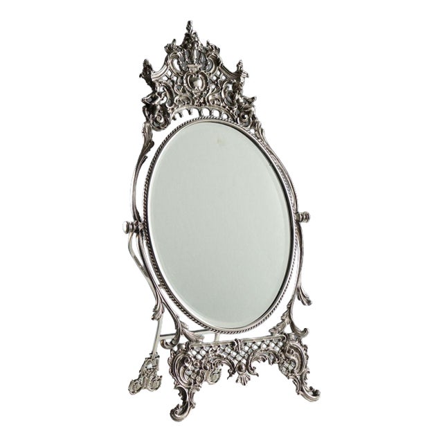 Table Mirror in Silver Metal For Sale