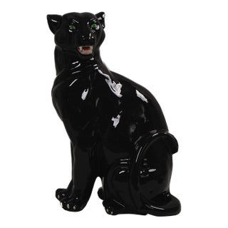 Vintage Italian Ceramic Black Panther Sculpture For Sale