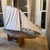 Brown Early 20th Century Gaff-Rigged Carved Wood Pond Yacht on Custom Cradle For Sale - Image 8 of 12