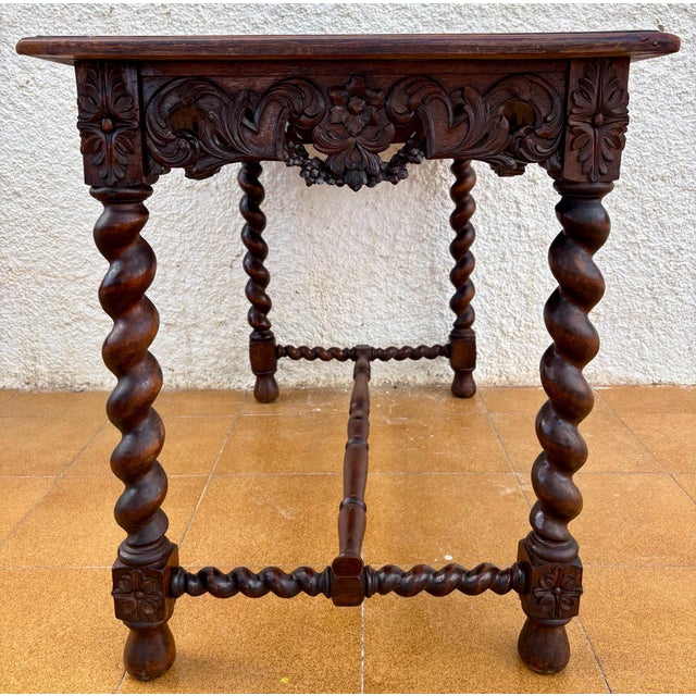 19th Century French Louis XIV Breton Carved Oak Sofa Table Desk, 1890s For Sale - Image 11 of 11