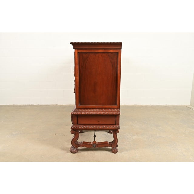 Antique Spanish Renaissance Revival Monumental Ornate Carved Walnut Sideboard or Bar Cabinet For Sale - Image 13 of 15