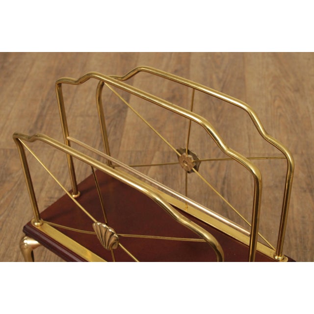 Wood Decorative Crafts Inc. Regency Style Brass and Cherry Magazine Racks - A Pair For Sale - Image 7 of 13