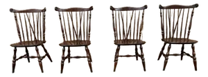 Mid 20th Century Vintage Ethan Allen Sheffield Cherry Duxbury Fiddleback Windsor Dining Chairs. Set of 4