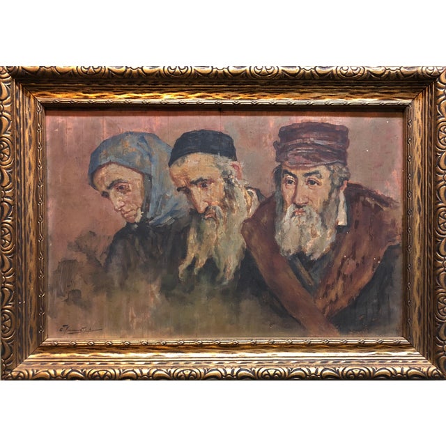 Rare Russian Judaica Oil Painting Jewish Pogrom Refugees Signed in Cyrillic, c.1910 For Sale - Image 4 of 4