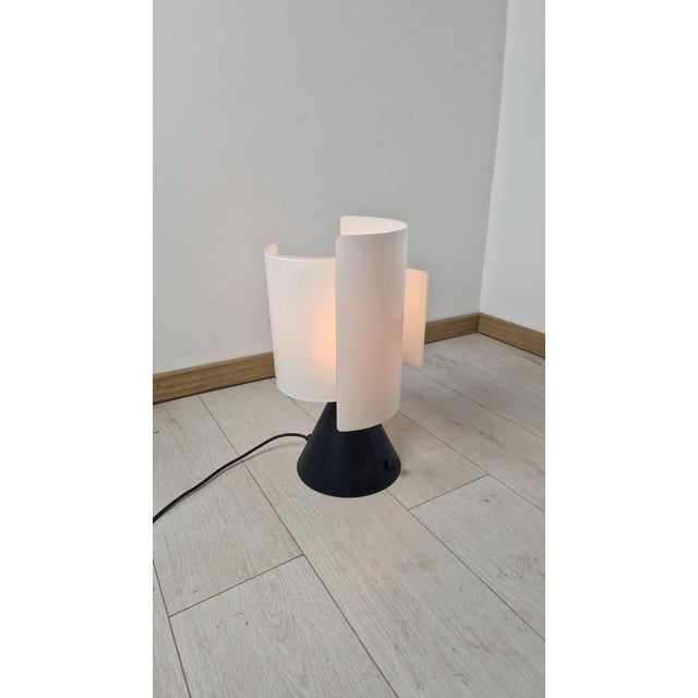 Table Lamp with 3-Blade Model in Milk Glass and Embossed Iron Base, 1970s For Sale - Image 13 of 13