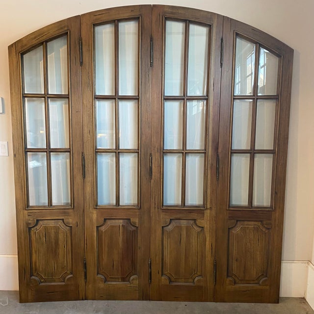 Brown Antique French Four Panel Folding Screen Room Divider With Beveled Glass For Sale - Image 8 of 9