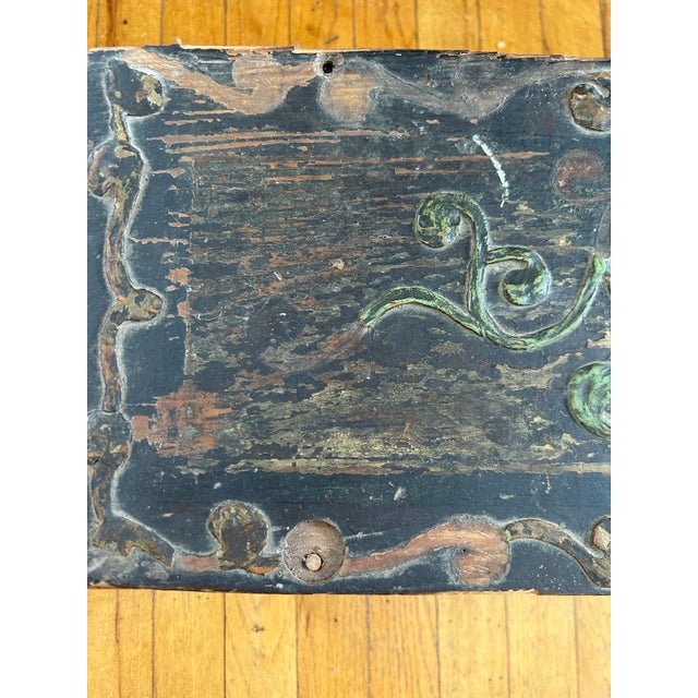 Antique Wooden Hand-Painted Chest Dowry, Marriage Box, Rustic For Sale - Image 10 of 12
