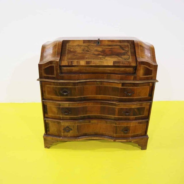 Wooden Writing Desk with Inlays and Three Curved Drawers For Sale - Image 18 of 18
