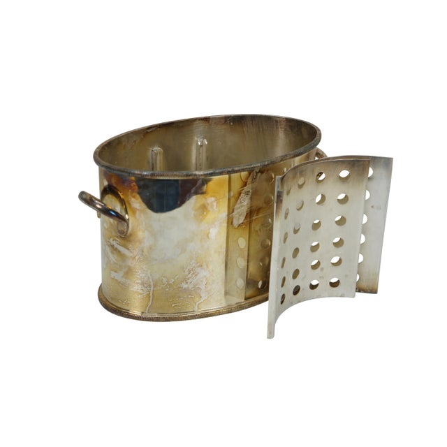 Circa 1990's silver plated wine cooler / chiller / bucket with removable ice dividers. Oval shape with plain fixed bail...