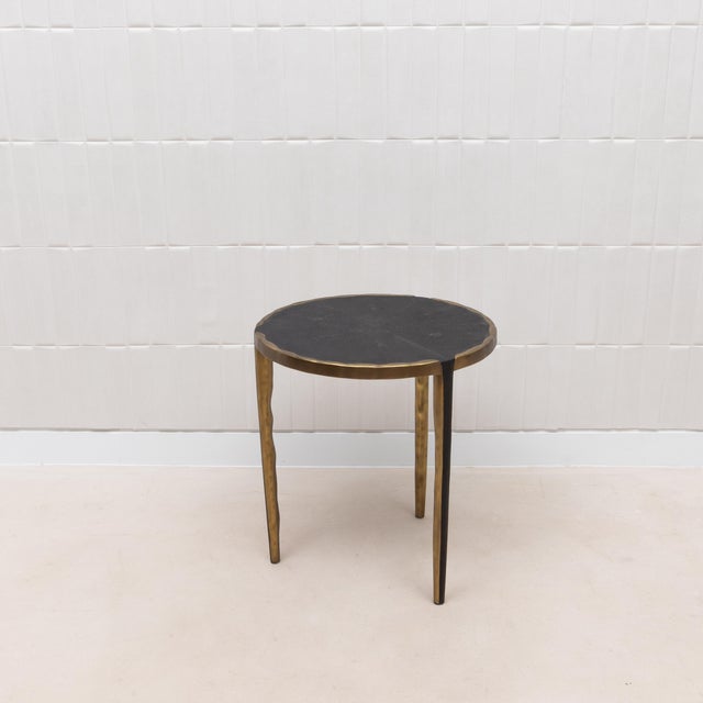 Modern Pair of Side Tables in Black Shagreen With Bronze Patina Brass by R&y Augousti For Sale - Image 3 of 9