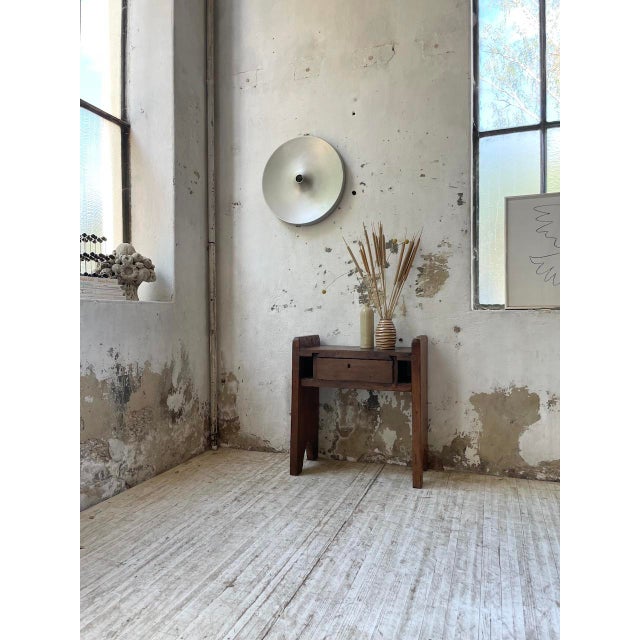 Old 1900 bedside table in solid oak, brutalist folk art. beautiful overall graphics, with beautiful handmade casings...