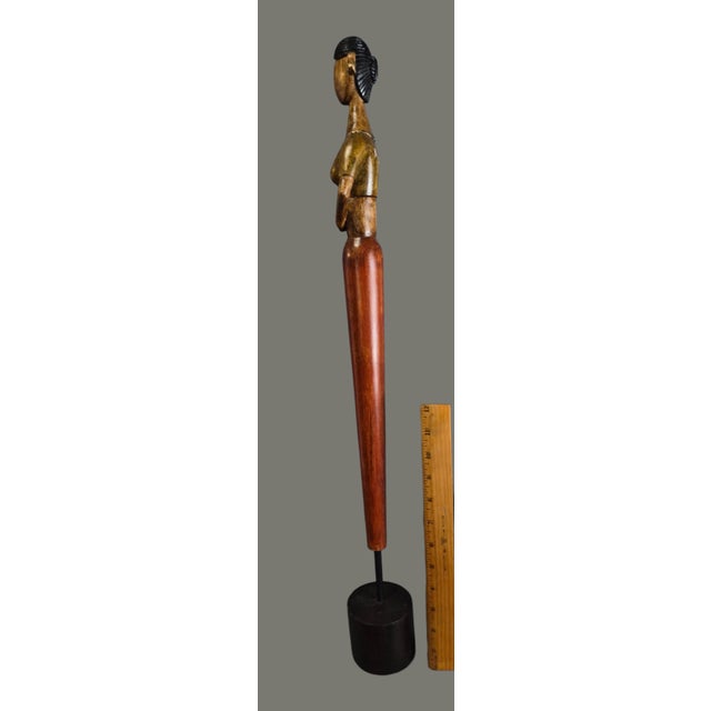 Late 20th Century Vintage Mid-Century Modern Hand Carved Wood Tall 26.75'' Female Sculpture For Sale - Image 5 of 10