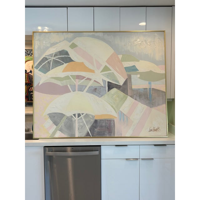 Mid-Century Modern Oversized Lee Reynolds Abstract Beach Umbrellas Oil Painting on Canvas With Impasto For Sale - Image 3 of 15