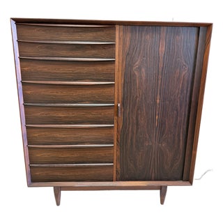 1940s Brazilian Rosewood 17 Drawer Chest With Tambour Door by Svend Age Madsen for Falster of Denmark, Attributed For Sale