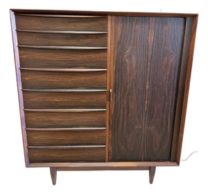 1940s Brazilian Rosewood 17 Drawer Chest With Tambour Door by Svend Age Madsen for Falster of Denmark, Attributed