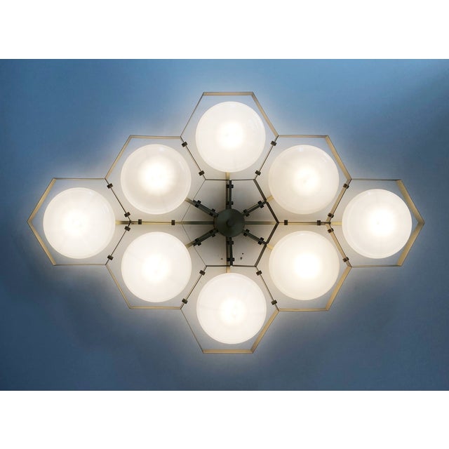 Not Yet Made - Made To Order 21st Century Hive Satin Brass Glossy Gray Murano Flush Mount by Fabio LTD For Sale - Image 5 of 9