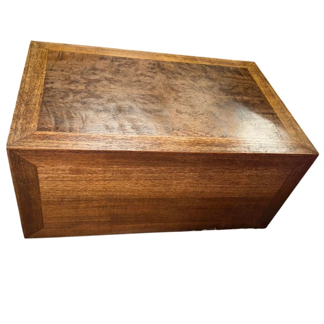 Mid-Century Asian Modern Burl Wood Nightstand With Chinoiserie Brass Hardware For Sale - Image 11 of 11