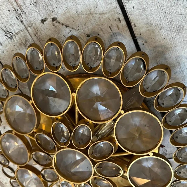 Glass Two 1960s Mid-Century Modern Brass and Glass Wall Sconces or Ceiling Lights For Sale - Image 7 of 9