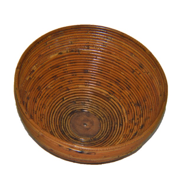 Mid-Century Modern Gabriella Crespi Style Italian Pencil Reed Rattan Planter Fruit Bowl For Sale - Image 3 of 7