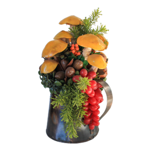 Vintage Kim Originals Mushroom Fruit Nuts Greenery Centerpiece W/ Spider