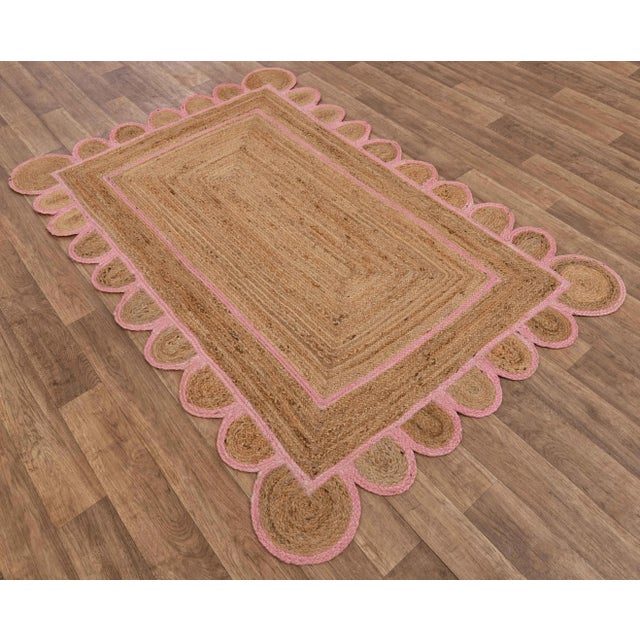 Scallop Jute Light PInk Hand Made Rug - 2'x4' For Sale - Image 6 of 11