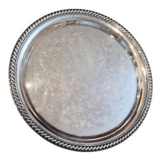 Vintage Wm. Rogers Silverplate Round Serving Tray, 12" For Sale