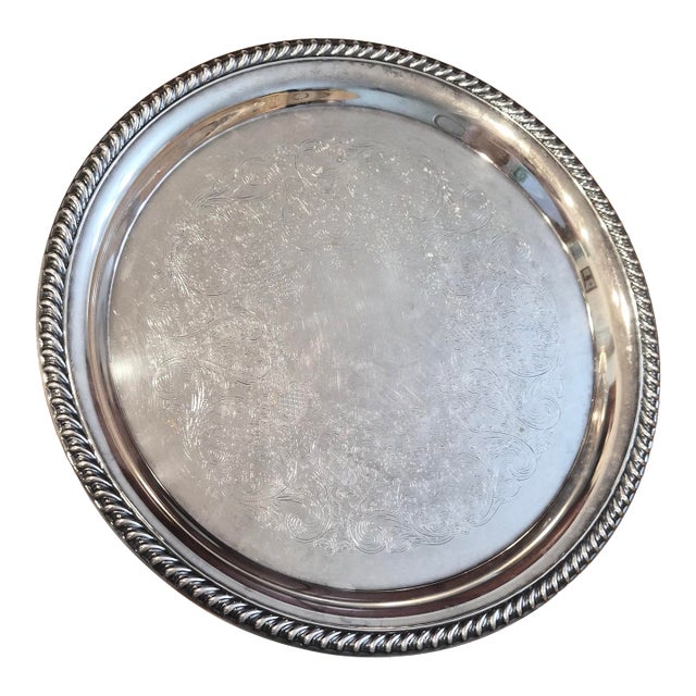 Vintage Wm. Rogers Silverplate Round Serving Tray, 12" For Sale