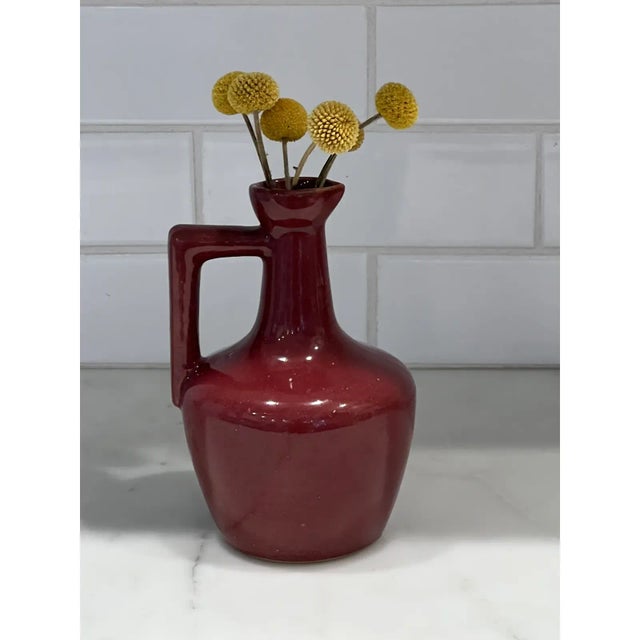 Adam Pfaltzgraff Set of 3 Mid Century Beet Mauve Burgundy Hand Made Pottery Vase Jug Vessel For Sale - Image 4 of 10