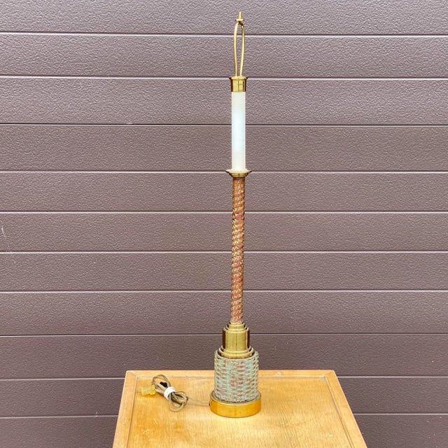 Contemporary Maitland-Smith Attributed Brass & Woven Patinated Copper Table Lamp For Sale - Image 3 of 12