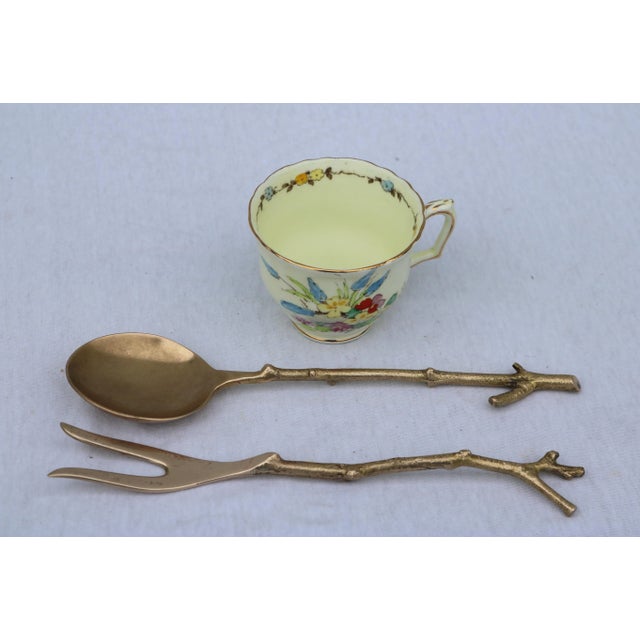 Vintage Botanical Brass Branch Fork and Spoon Serving Set For Sale In Cincinnati - Image 6 of 7